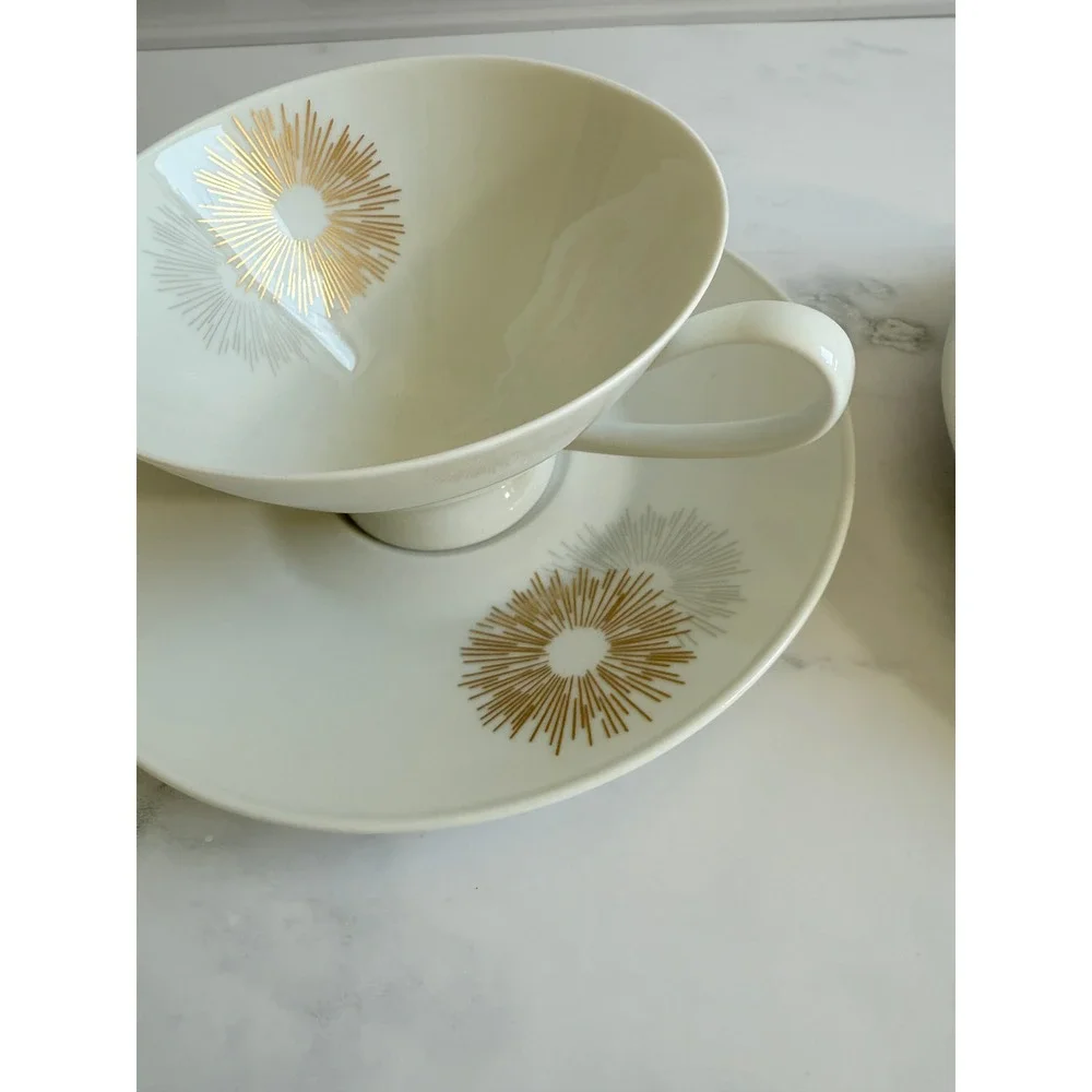 VTG PAIR (2) Rosenthal MCM Art Deco Sunburst‎ Footed Teacup & Saucer